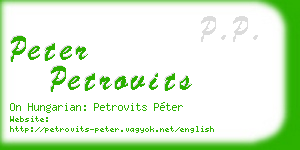 peter petrovits business card